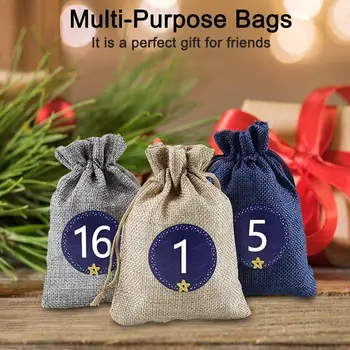 

Christmas Advent Calendar Bags Set 24 Days Burlap Advent Calendar Gift Drawstring Bags DIY Christmas Embellishments with Clips