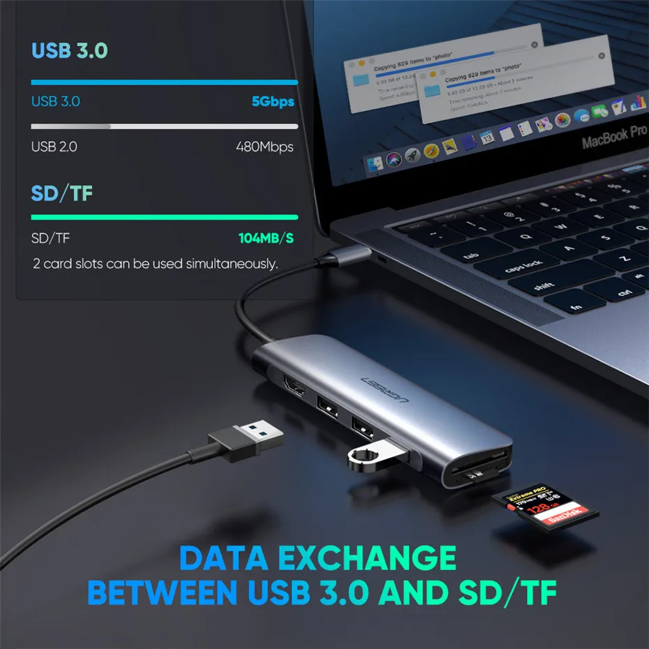 Док-станция Ugreen USB C-HDMI USB 3,0 концентратор SD TF док-станция для MacBook Pro Dell hp lenovo type C док-станция для ноутбука