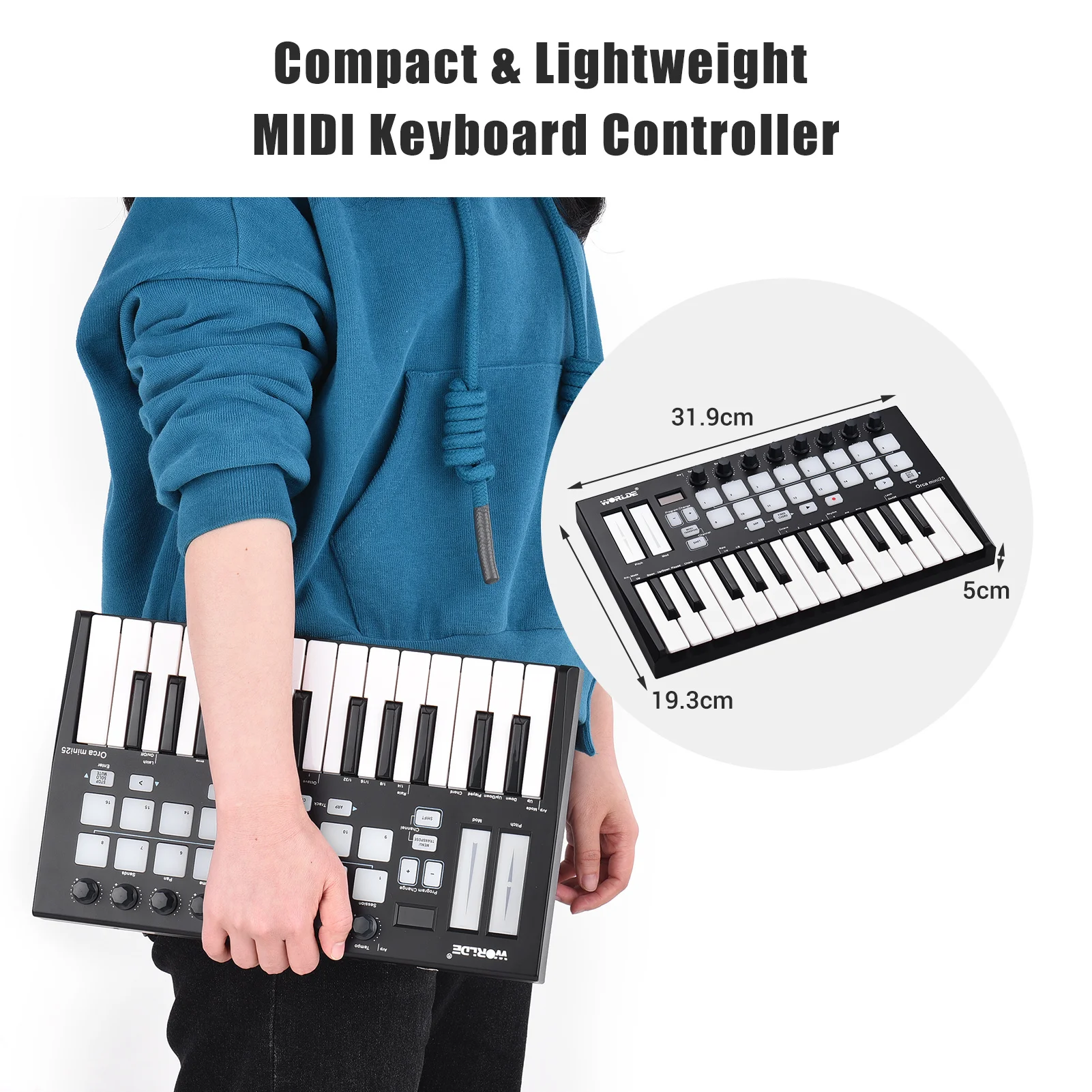 Electronic Musical Instrument WORLDE Panda MIDI Keyboard MIDI Controller Drum Pad MINI 25Key Portable USB Keyboard Controller professional Synthesize