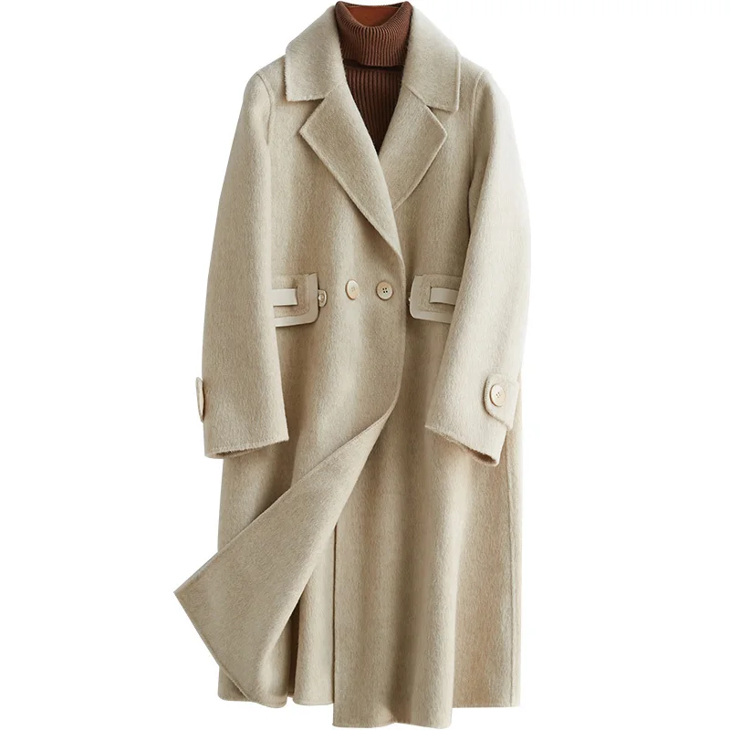 

2020 New Wool Overcoat Girls Long Thin Section Keep Warm Alpaca Two-sided Wool Heavy Cloth Loose Coat