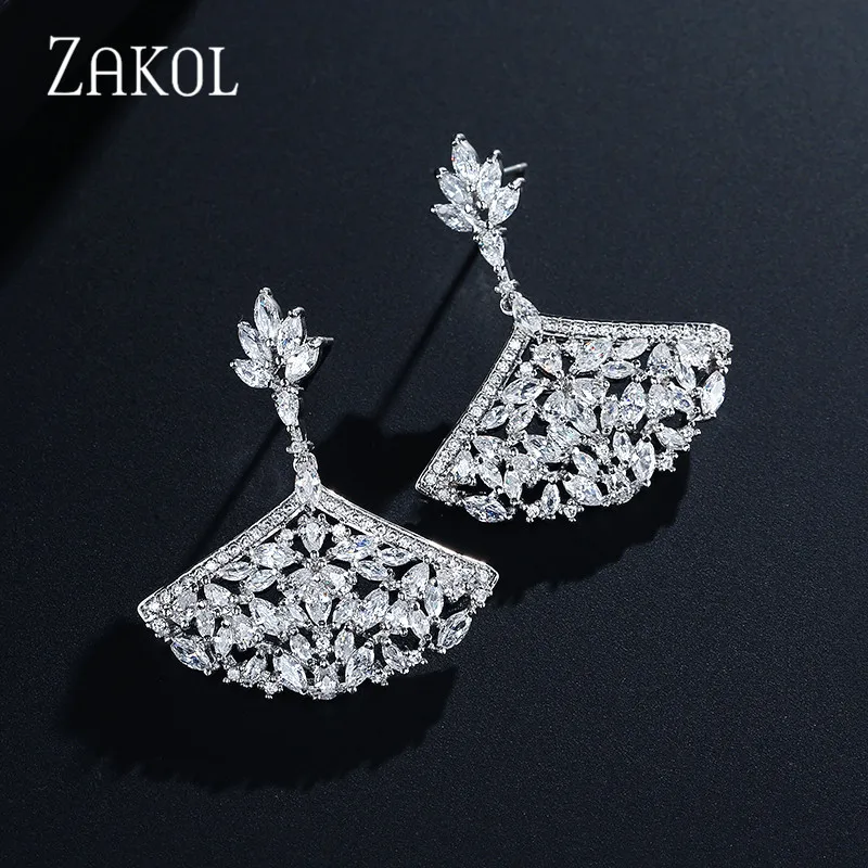 Женские серьги-подвески ZAKOL элегантные серьги-капельки в форме вентилятора с