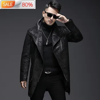 

2020 Autumn Real Genuine Jacket Men Long 100% Sheepskin Coat Korean Vintage Men's Leather Jackets L1A-4701