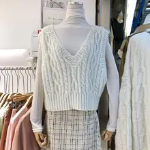 Повседневные Модные женские свитера с v-образным вырезом без рукавов, однотонные свитера, свободные пуловеры, топы