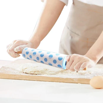 

Rolling Pin Silicone Dough Roller with Wooden Handle for Baking Pizzam Noodles and Cookies