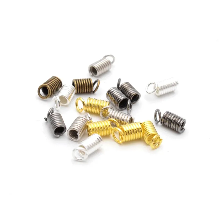 

100PCs 9*4mm Spring Crimp Ends Fastener Connector Crimp Beads Fits 3mm Round Leather Cord DIY Necklace Jewelry making