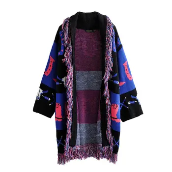 

Early spring 2020 women's new V-Neck long sleeve fashion national style Jiangsu decoration jacquard knitting long cardigan sweat