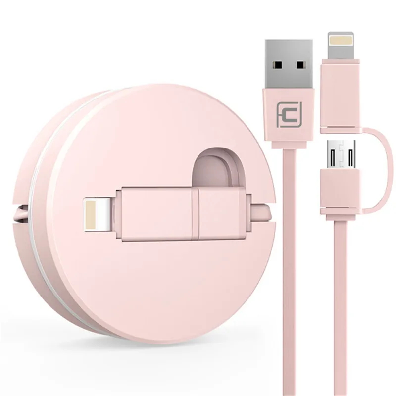 CAFELE 2 в 1 для Micro iPhone Mini Usb кабель 1 м зарядный провод для iPhone 8 samsung Redmi note 7 Выдвижной зарядный шнур для телефона - Цвет: Pink