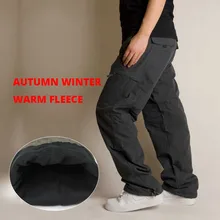 Флисовая подкладка Брюки карго мужские повседневные Прямые Свободные мешковатые штаны хип-хоп шаровары брюки для улицы мужская одежда