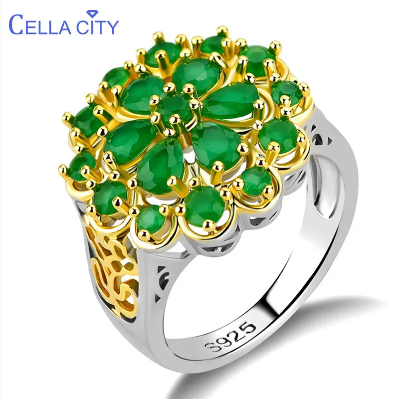 Cellacity Luxury Flower Design Hollow out Silver 925 Jewelry Gemstones Emerald Ring for Women Creative Female Anniversary Gift Cellacity Luxury Flower Design Hollow out Silver 925 Jewelry Gemstones Emerald Ring for Women Creative Female Anniversary Gift
