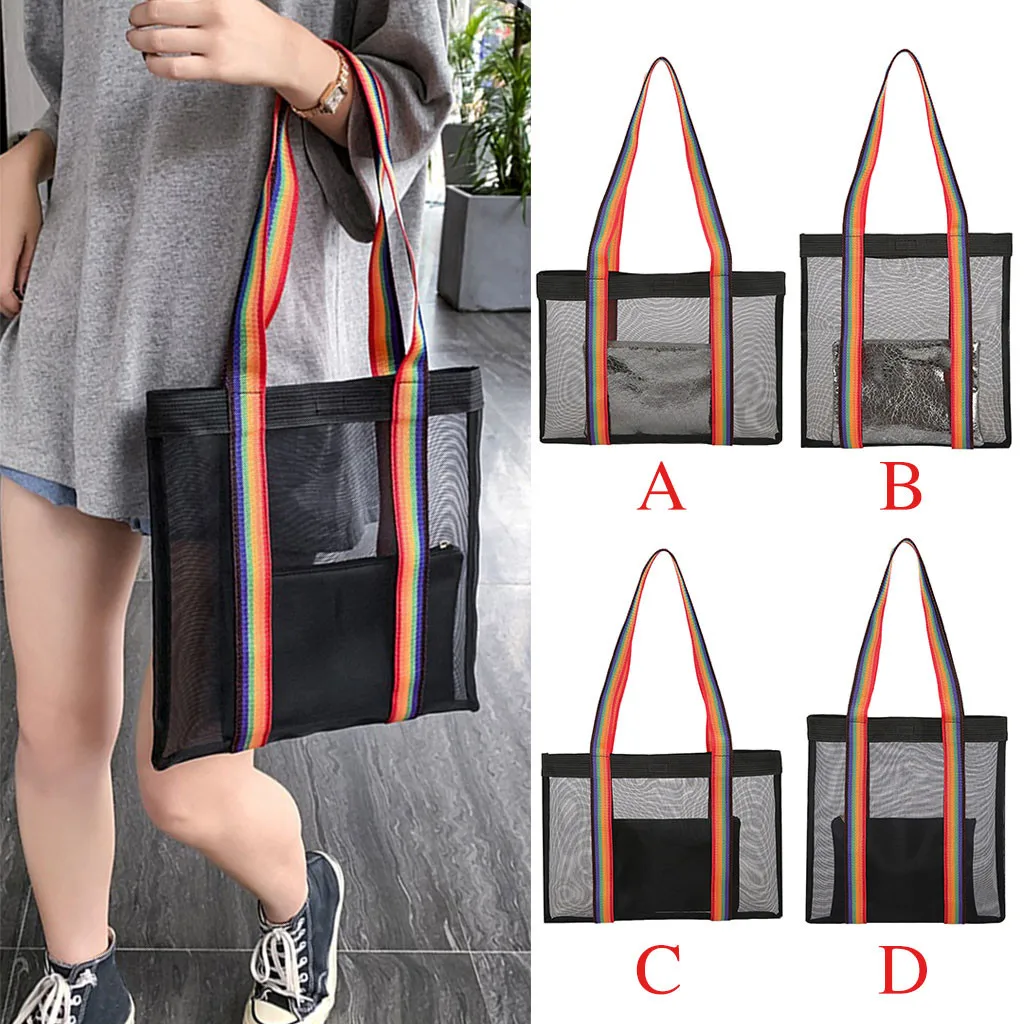 

25#Women bags for 2019 Transparent Jelly Bag Tote Bag Summer Rainbow Shoulder Bag Set 2pcs schoudertas dames