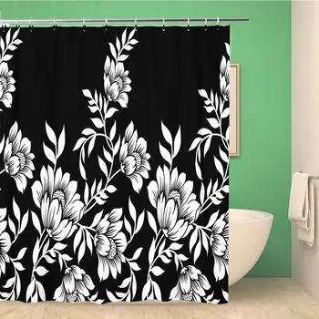 

Bathroom Shower Curtain Abstract Black and White Floral Border Flower Lace Wedding 66x72 inches Waterproof Bath Curtain Set with