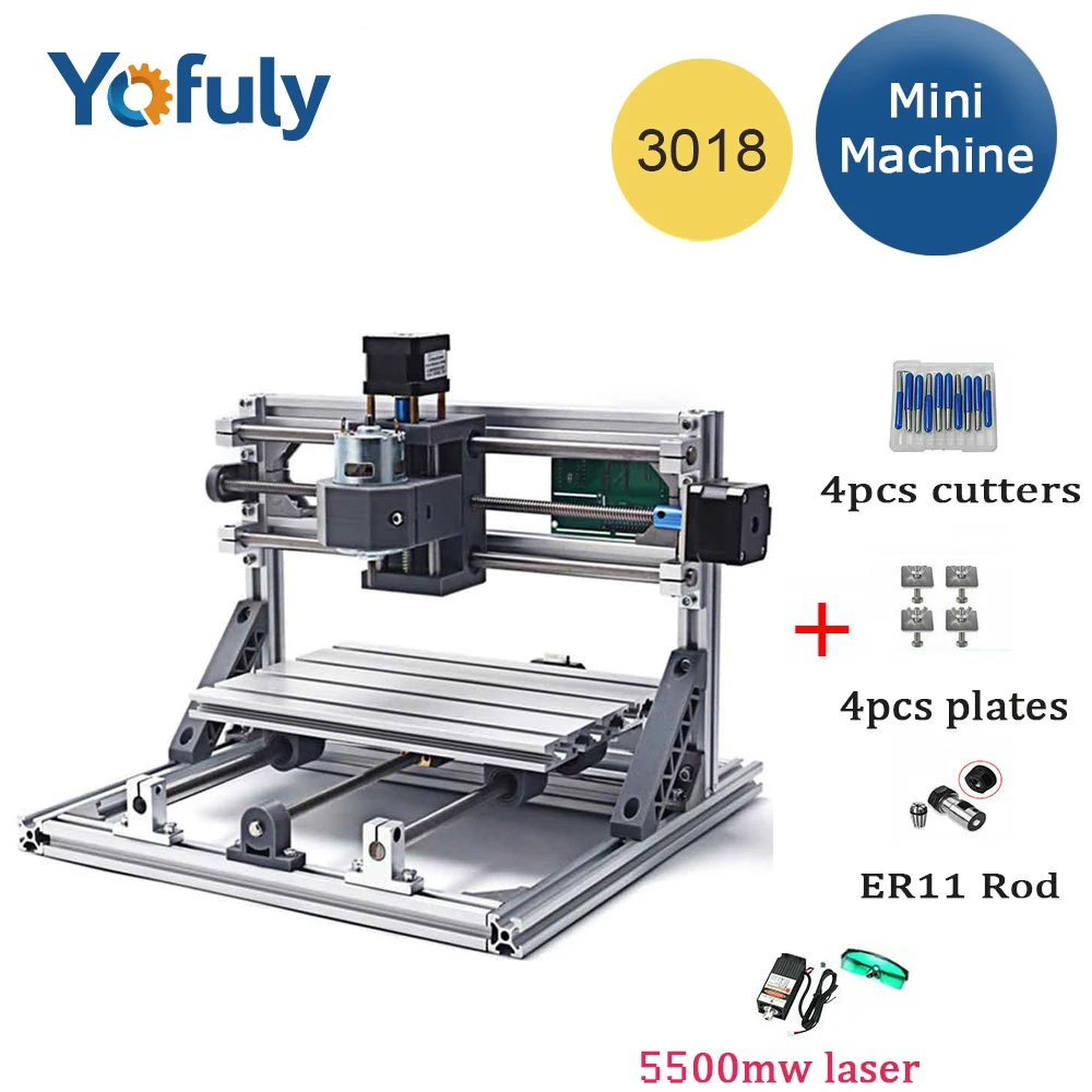 CNC 3018 станок с ER11, diy мини ЧПУ гравировальный станок, лазерная гравировка, Pcb ПВХ фрезерный станок, деревянный маршрутизатор, лучшие передовые игрушки - Цвет: 5500mw laser
