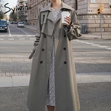 Trench Syiwidii per donna 2021 autunno inverno Office Lady manica lunga colletto rovesciato doppio petto A-Line giacche coreane