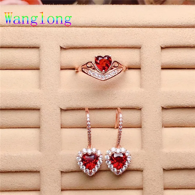 Wanglong 925 пробы серебро Гранат Ювелирные наборы в форме сердца 5*5 мм для женщин Цвет ювелирные изделия