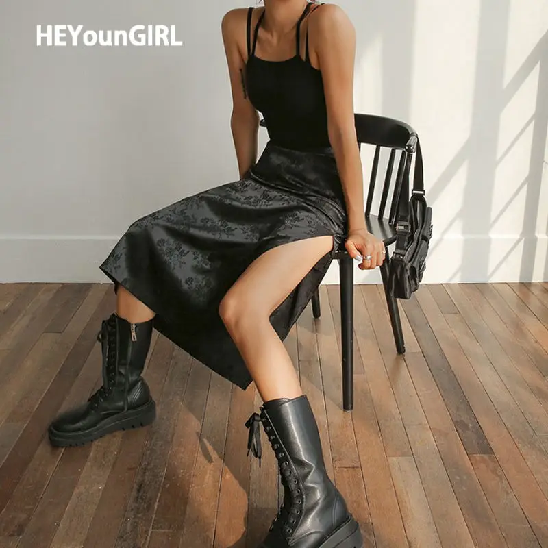 Юбка-миди HEYounGIRL женская с разрезом Повседневная модная Жаккардовая юбка запахом