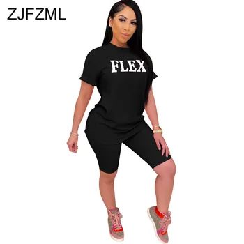 

Letter Print Sexy 2 Piece Matching Set Women's Clothing O Neck Short Sleeve Top And Bandage Short Summer Plus Size Club Outfits