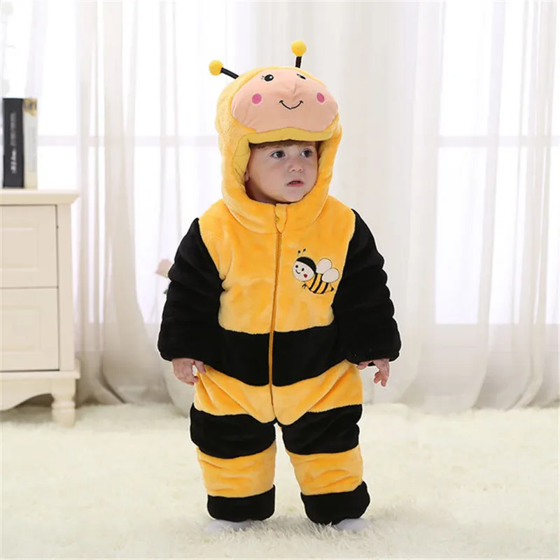 Baby Rompers Newborn Boys Girls Jumpsuit Clothes Hooded Pajamas Winter Warm Spiderman Batman Fleece Costumes roupas de bebe