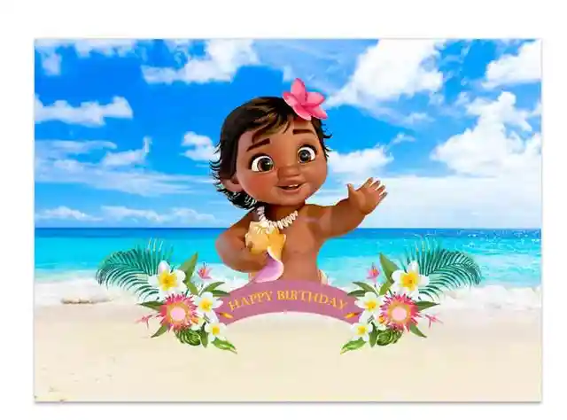 Little Princess Moana Backdrop Girls Happy Birthday Party Baby Shower Custom Photo Background Booths Studio Props Decor Banner Fluorescent Green