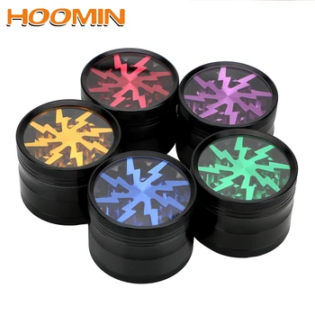 

HOOMIN 63MM 4-layer Tobacco Grinder Smoking Herb Cutter Spice Weed Cutter Aluminum Alloy Latest Lightning-Shaped Transparent