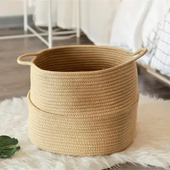 

Cotton RopeNEW Basket with Handle for Baby Laundry Basket Toy Nursery Basket Soft Storage Bins-Natural Woven Basket