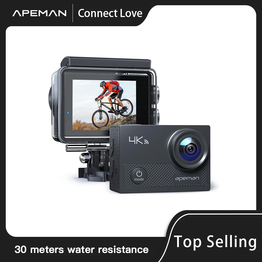 APEMAN Action Camera A77, 4K 16MP Wi Fi Waterproof 30M with Remote