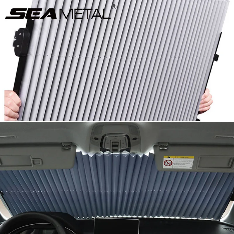 SEAMETAL Car Windshield Curtain Retractable Folding Car Sunshade Covers Reflective Film Curtains Anti-UV Sun Shade 45/70cm car sunshade,windshield sunshade,windshield sun shade
