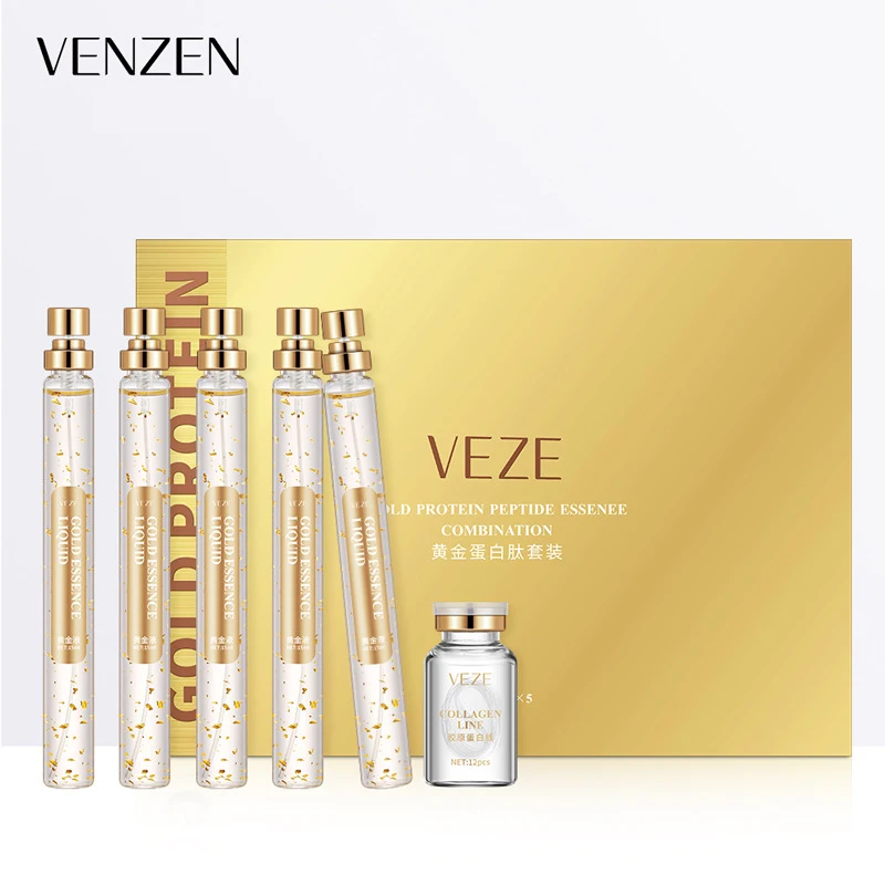 Gold Protein Peptide Essence Set Collagen Line 24K Liquid Hydrating Moisturizing Anti Aging Wrinkle Skin Face Serum | Красота и