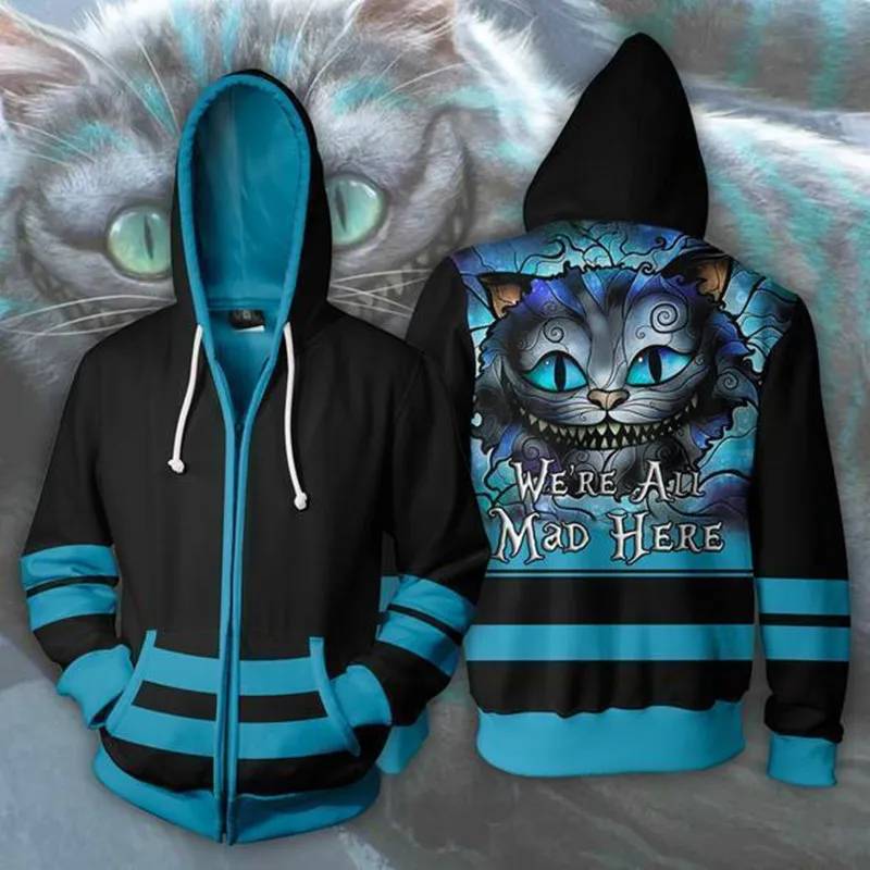 

Hot Sale Alice in Wonderland Cheshire cat Cosplay Costume Men Woman 3D Movie hoodies Sweatshirt Jacket Hooded Top New