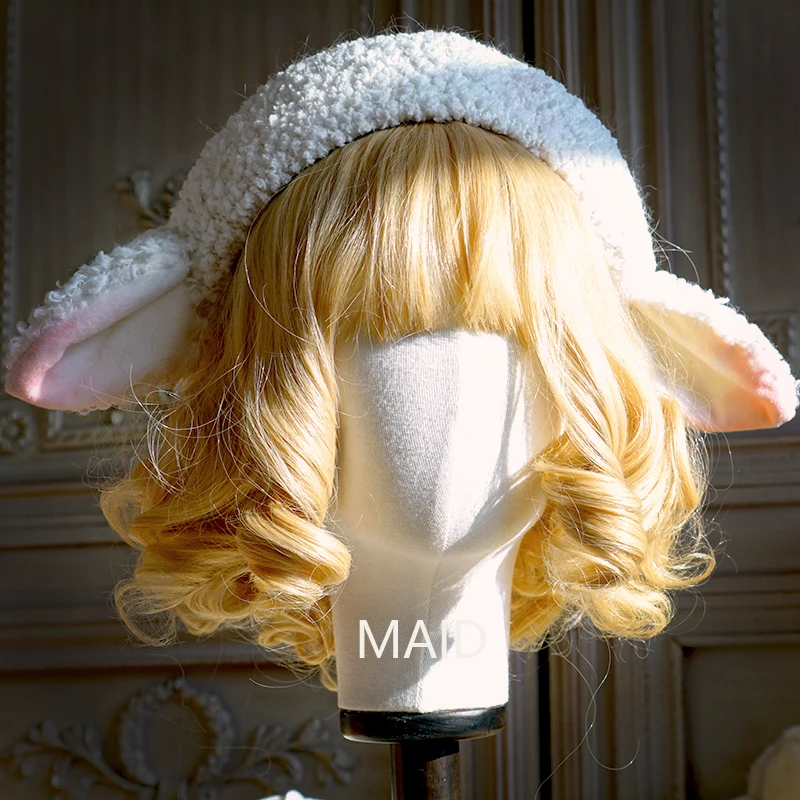 Original design sheep ear plush beret lamb wool Lolita hand-made