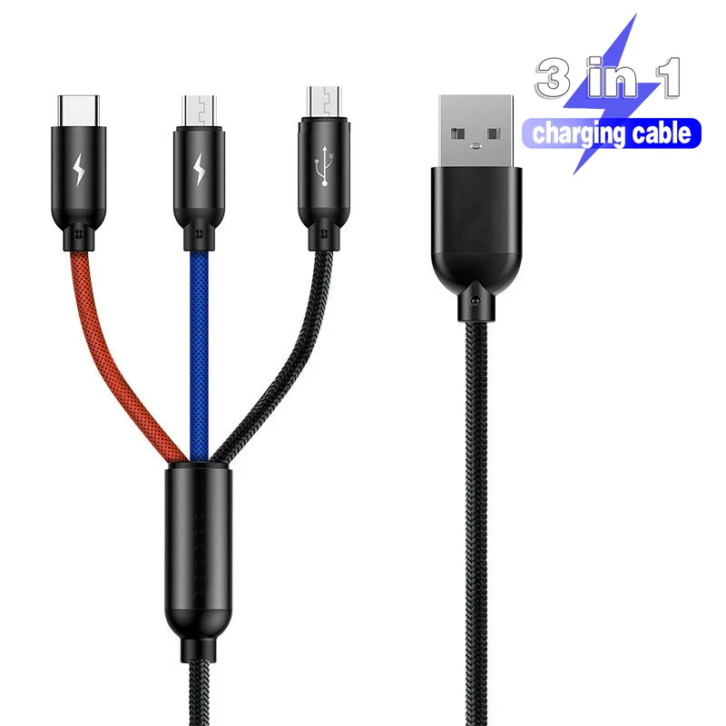 Зарядный кабель 3 в 1 Type C/8 Pin/Micro USB для iPhone X Xr универсальный быстрой зарядки Samsung S9 S8