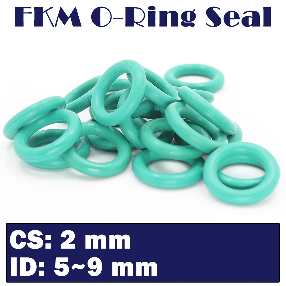 

CS 2mm FKM Rubber O RING OD 5/5.5/6/6.5/7/7.5/8/8.5/9*2 mm 100PCS O-Ring Fluorine Gasket Oil seal Green ORing