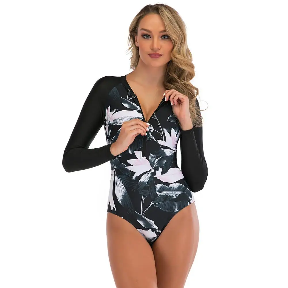 Surfing Rashguard Цельный купальник с принтом и длинным рукавом 2020 женский купальный