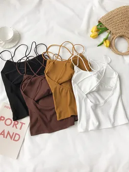 

HELIAR Underwear Bra Women Spaghetti Straps Backless Tops For Women Camisole 2020 Summer Solid Underwear Cottons Tops Women