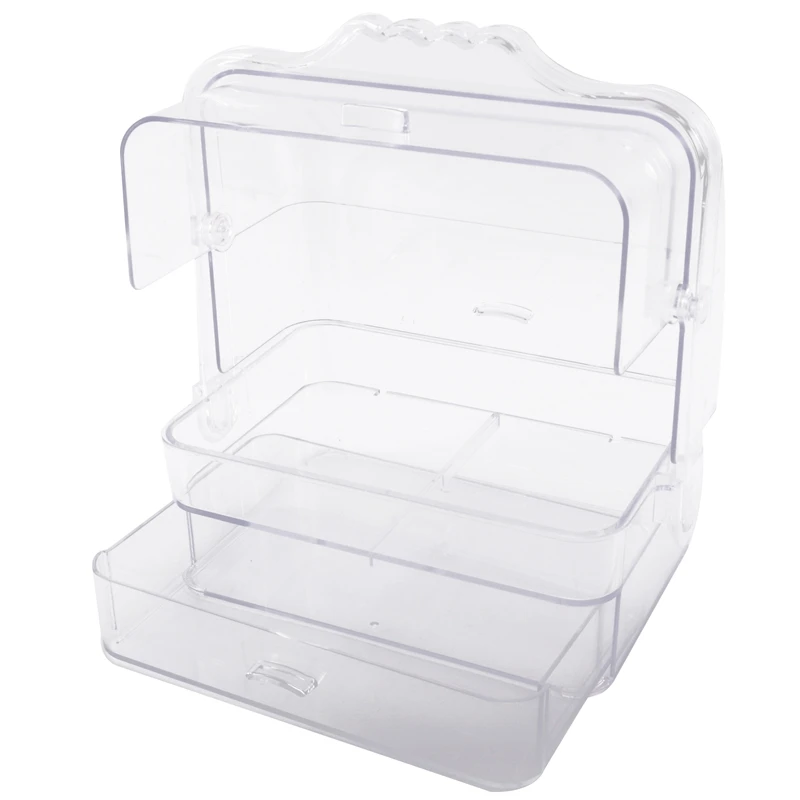  Acrylic Makeup Organizer Clear Cosmetic Jewelry Storage Box Double Open Cover Women Cosmetic Storag