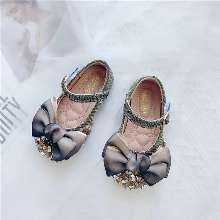 COZULMA/детская повседневная обувь на мягкой подошве с бантиком-бабочкой для девочек; нескользящая обувь на плоской подошве с застежкой-липучкой; детская обувь с блестками; размеры 21-30