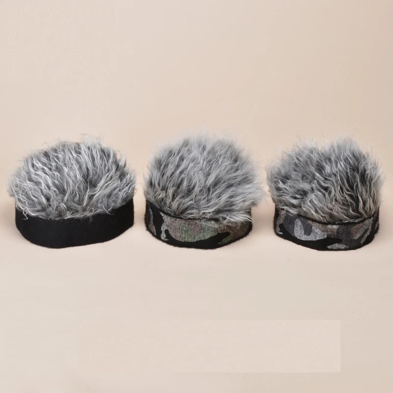 

New Men Beanie with Fake Hair Fun Short Hair Caps Funny Landlord hat Adjustable Streetwear Wig Novelty Hip Hop Melon skin hat
