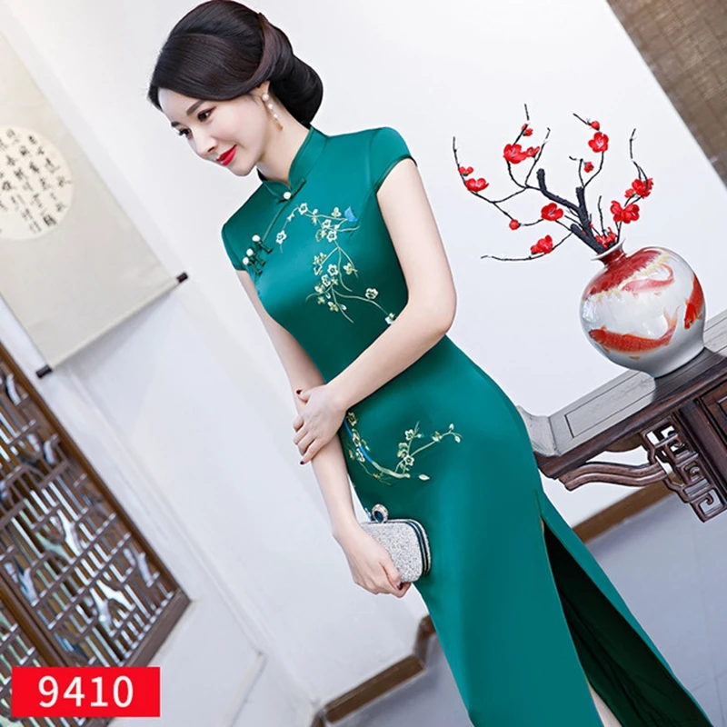 Китайская традиционная Печать Длинные cheongsam тонкий улучшить показать cheongsam ретро Улучшенная ежедневно производительность cheongsam больших размеров для всей