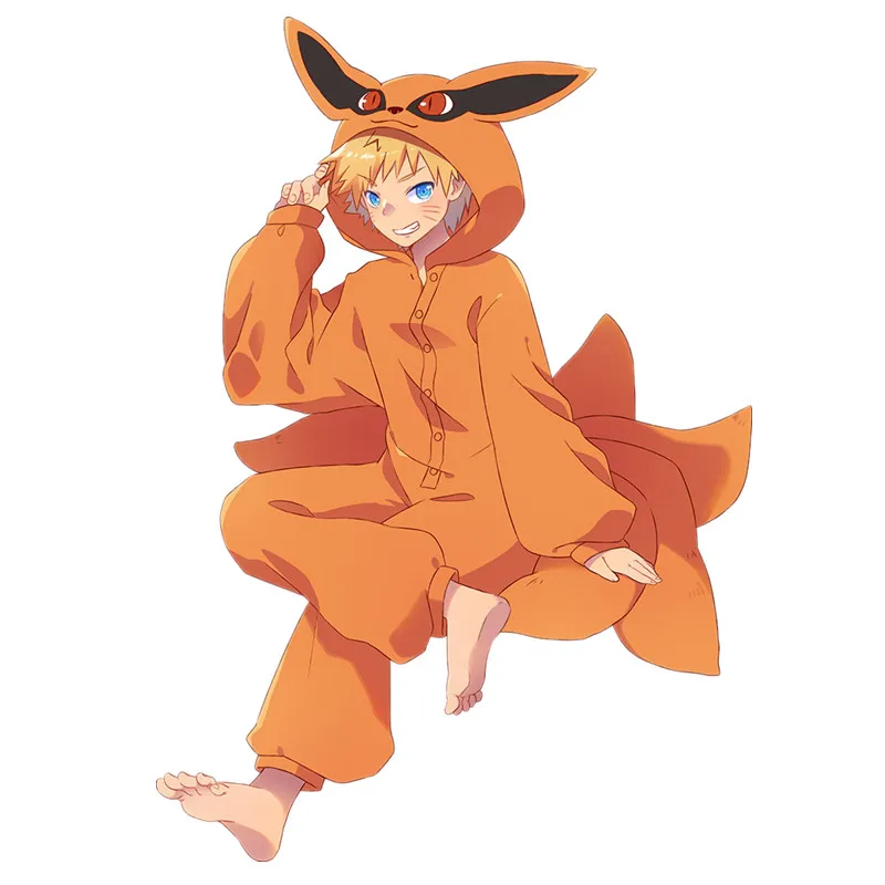 Anime Hokage Uzumaki Bijuu Kurama Kyuubi Cosplay Summer Costume Adult Unisex Winter Flannel Plush Kigurumi Pajamas Jumpsuits