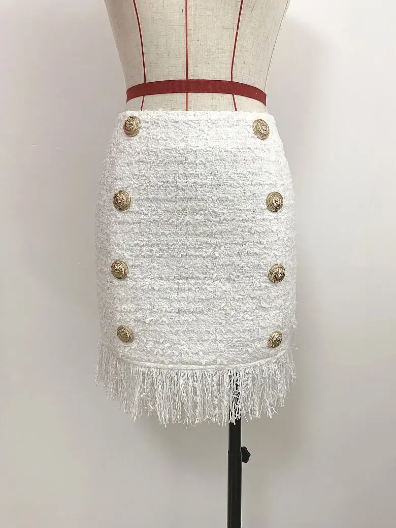 New Arrival Jacquard White Woolen Two 2 Pieces Set Women Autumn Winter Button Tassel Mini Club Coat&Skirts Party Dress