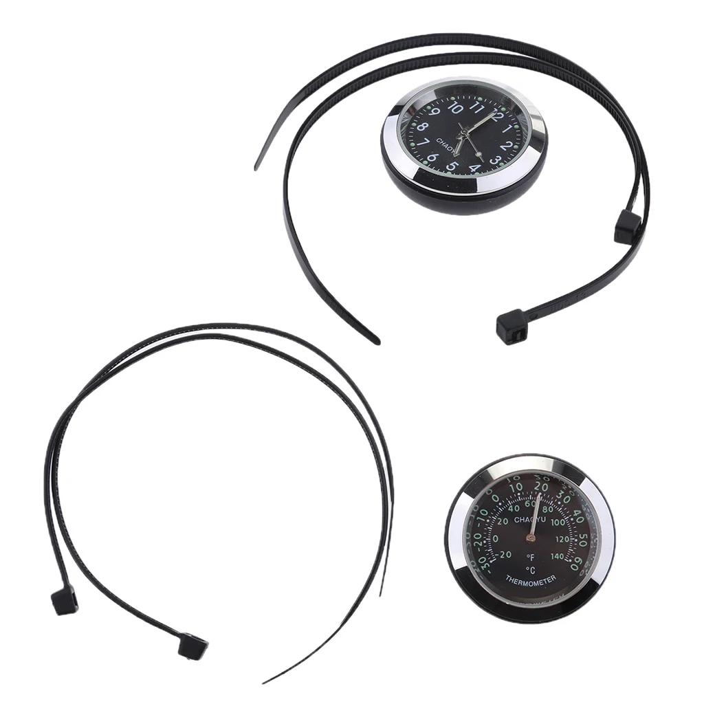 Motorbike Black Dial Clock Watch & Thermometer Waterproof Motorcycle Handlebar Mount