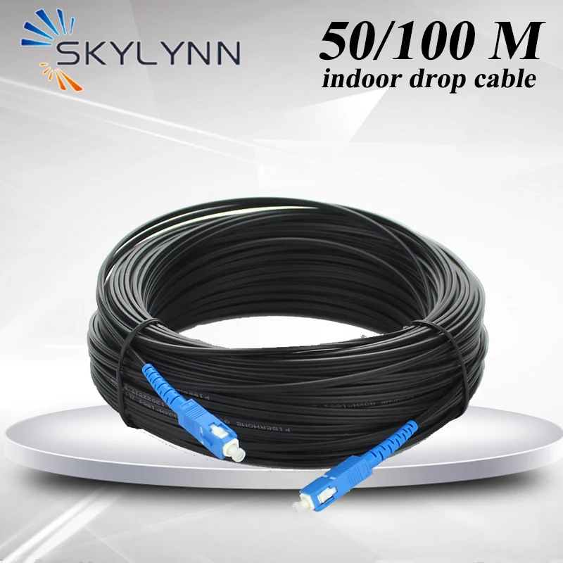 FTTH 50/100 Meter SC/APC SC/UPC 1 Core SM OS2 G652D Indoor Drop Cable Fiber Optic Patch Cord With Steel Wire Black LSZH Jacket 30m sc apc fiber optic patch cord single mode g657a1 indoor fibre optica drop cable apc optical cable   lszh jacket ftth