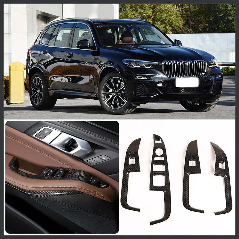 

For BMW X5 X7 G05 G07 2019-2021 glass lift switch frame real carbon fiber 4-piece LHD car interior modification accessories