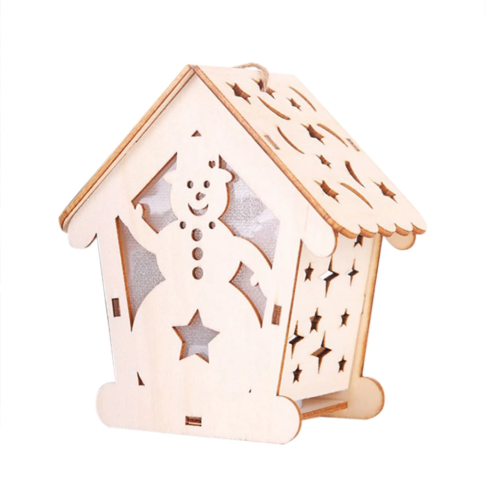 Деревянный светильник для дома, подвесные украшения для дома, рождественской вечеринки, LB88 - Испускаемый цвет: Snowman Wood color