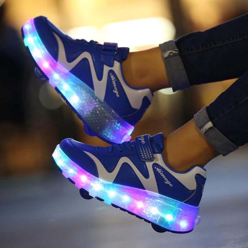 Новая модная мужская детская обувь для катания на роликах с двумя колесами, уличные Сникерсы для мальчиков, Girsl Heelys, светодиодный туфли со светодиодами