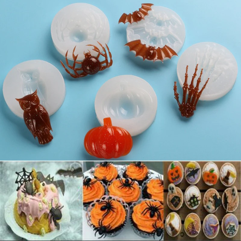 Halloween Skull Bat silicone cake mold Fondant Party Cake Baking Kitchen Decor Chocolate Fudge Mould DIY Silicone | Дом и сад