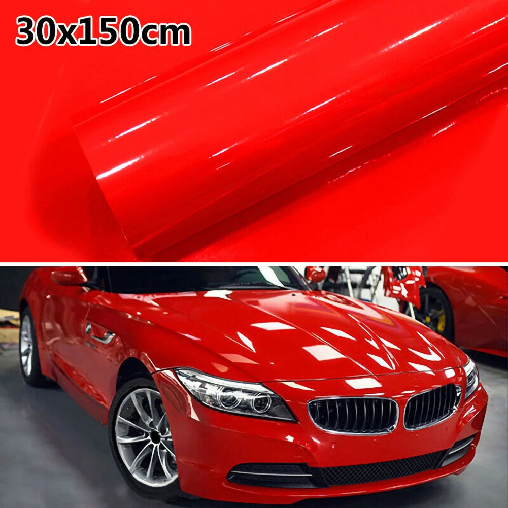 1Roll Super Gloss Red Vinyl Film Car Wraps Auto Glossy Red Foil Car Wrap Film Vehicle Sticker 30 X 152cm cute car decals