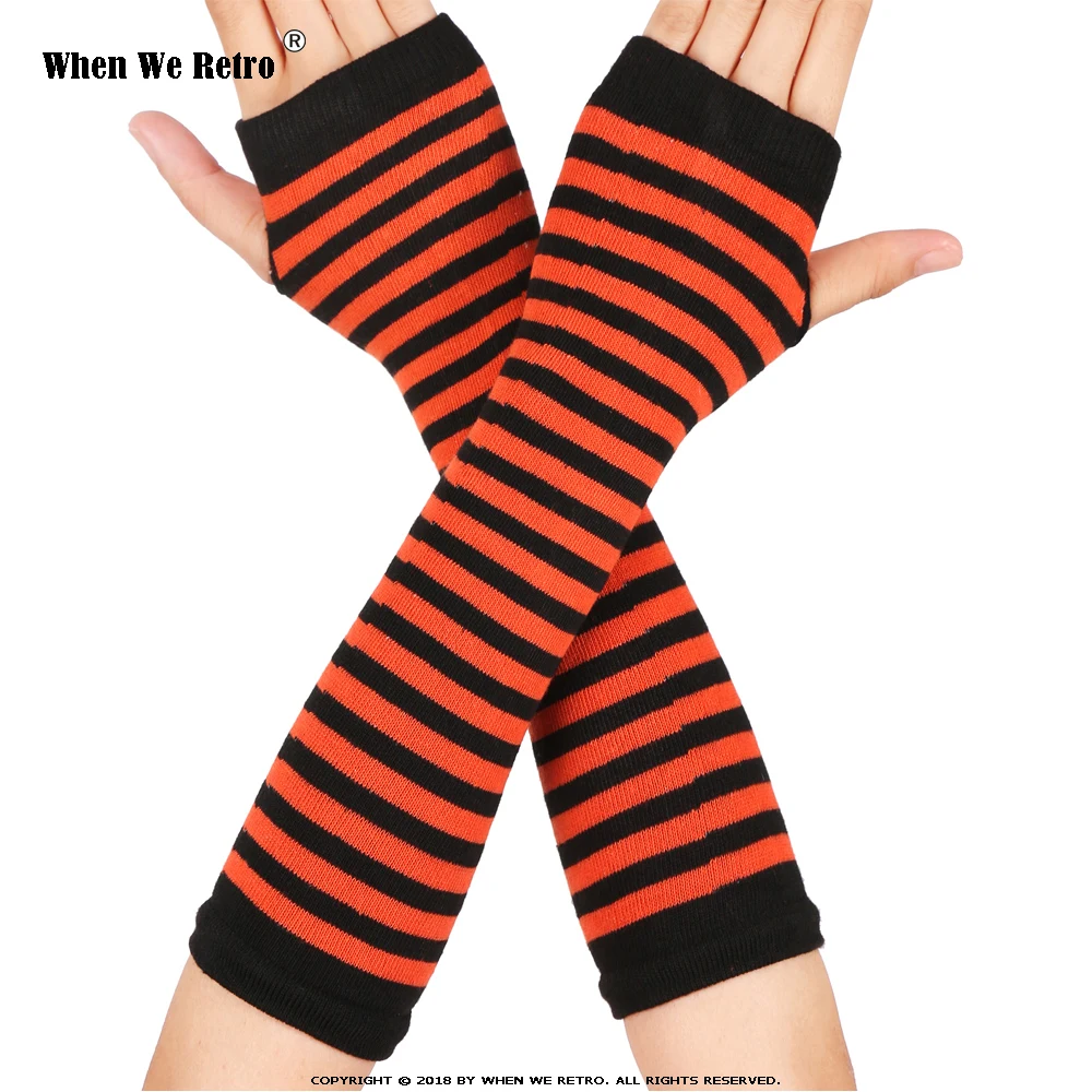 Orange stripe Когда мы в ретро-стиле, осенне-зимние гетры для рук, вязанные длинные перчатки без пальцев, мягкие теплые перчатки без пальцев, QY0491 - Цвет: Orange stripe