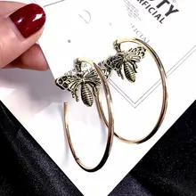 Ретро Большой Круг Серьги в виде пчел женские модные брендовые ювелирные изделия простые Роскошные серьги-гвоздики Эффектные серьги для девочки ювелирные изделия Z067