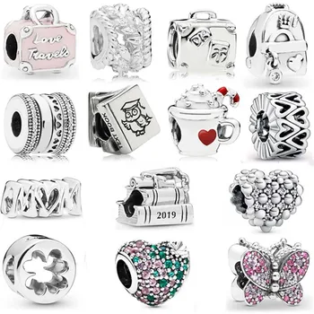 

DIY Charm Spinning Hearts Butterfly Travel Suitcase Mum Script Warm Cocoa 925 Sterling Silver Bead Fit Original Bracelet Jewelry