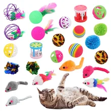 Pets Cat Toys Plush Mini Mouse Shape Balls Shapes Pet Toy Set Funny Cat Stick Playing Toys For Cats With Colorful Feather